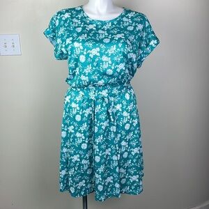 Lady Ronté Vintage Belted Midi Dress Teal Floral